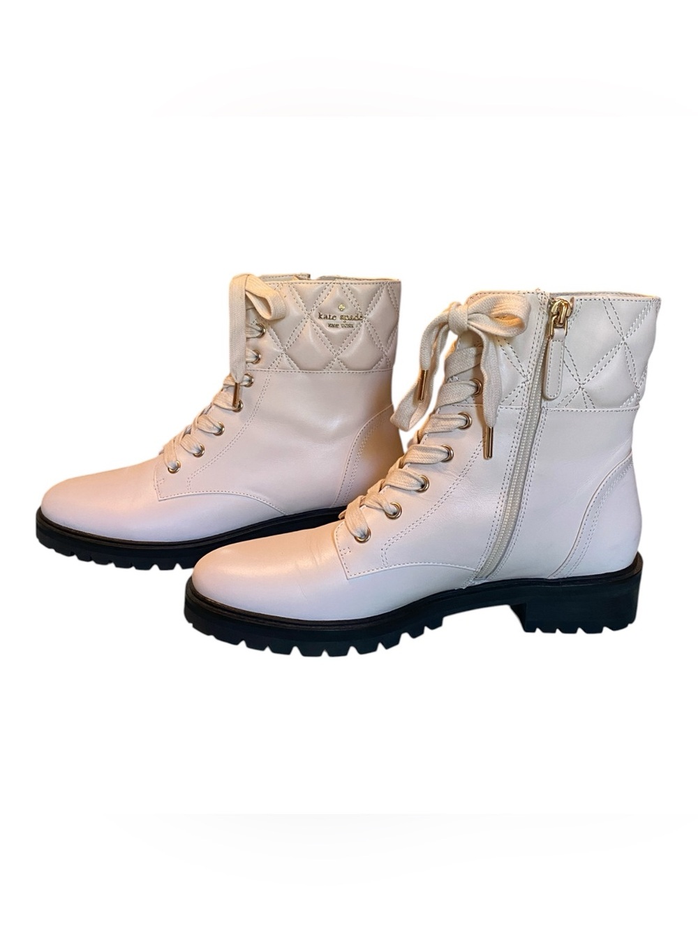 Kate Spade New York Cream Quilted Lace-Up Ankle Boots, Size 8 - Picture 3 of 12